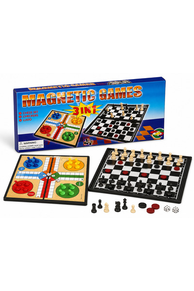 OEM Joc Magnetic 3 în 1 – Șah, Dame și Ludo | Set Portabil de Călătorie | Joc...