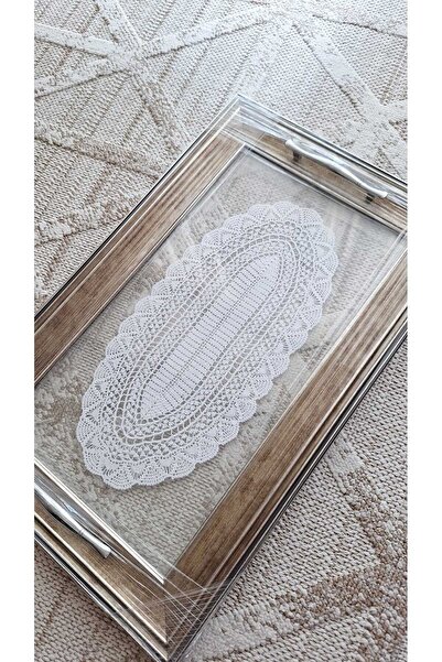 SOUL BY A&B Glass Tray Custom Made Lace Detailed Tray Presentation Tray Coffe...