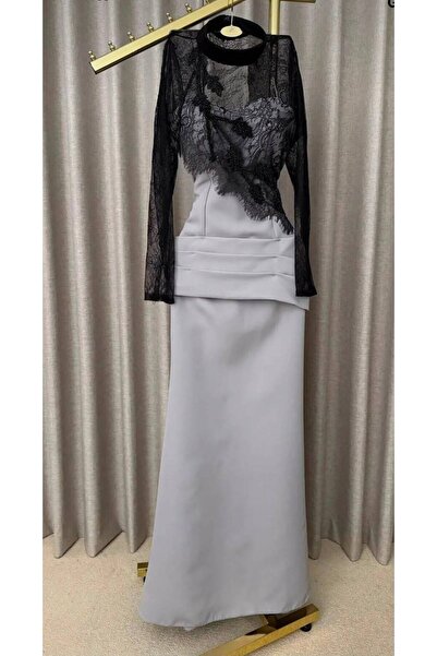 GORI FASHION فستان رمادي اوف وايت انيق
