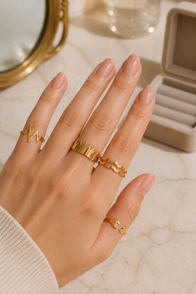Monalisa Home Flexible Adjustable Gold Color 5 Finger Joint Ring Set