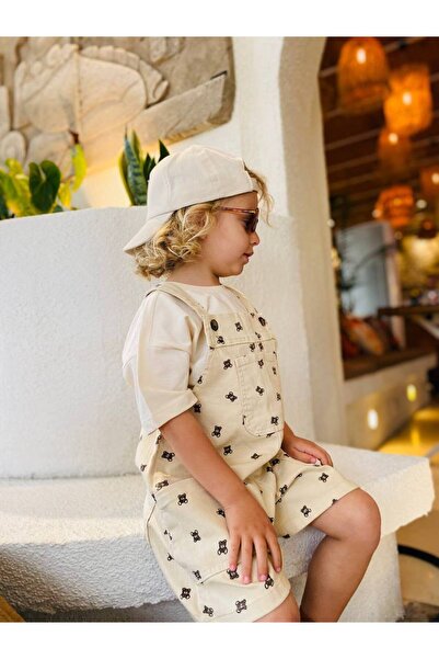erayalpkids Bear Printed Salopet Thickrt Set Unisex