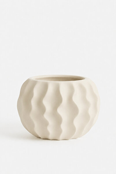 Lui Tasarım Cream Color Matte Ceramic Vase Stoneware Small Size Mona Vase
