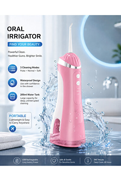 EasyLife Portable Oral Irrigator Water Flosser Water pick (Pink)– 3 Cleaning ...