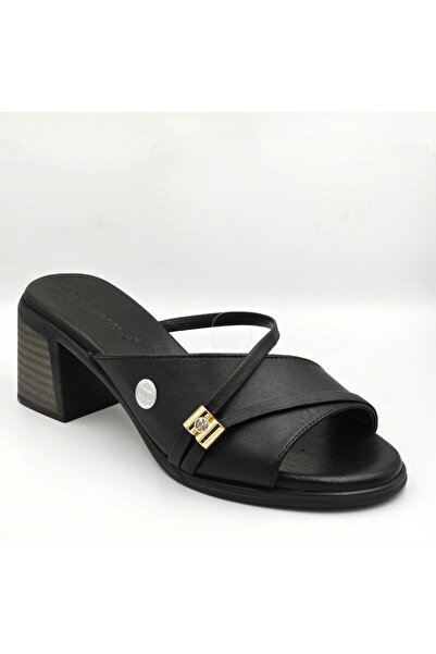 Mammamia D26Yt-6065 Black Genuine Leather Thick Heeled (6cm) Women's Trendy S...