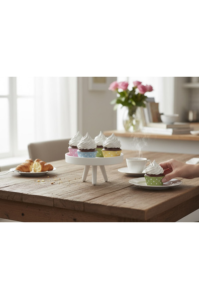 rose's Dekoratif Cupcakes 4'Lü Beyaz Model ve Beyaz Standlı