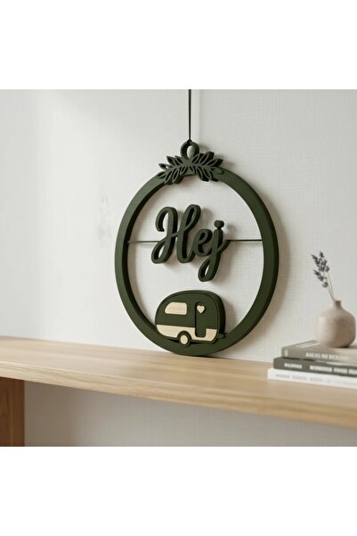OEM Decor perete Hej cu caravană stilizată și detalii vegetale - Olive green ...