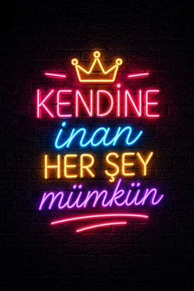 Lucena Neon Motivasyon Yazılı MDF Duvar Tablosu Kendine İnan Her Şey Mümkün 2...