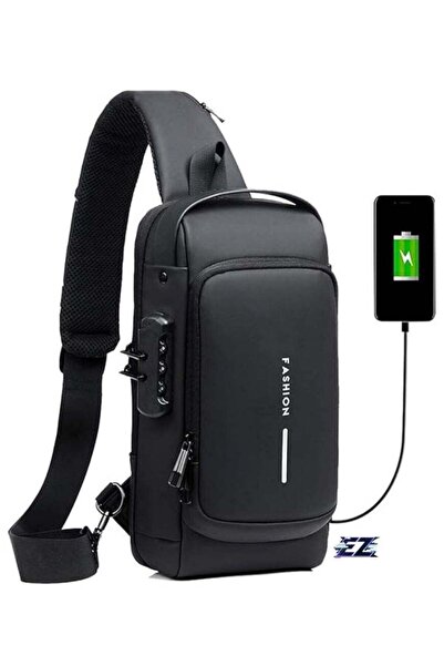 ELTRAZONE Men's Waterproof Anti-Theft Sling Bag with Lock and USB Charging Po...