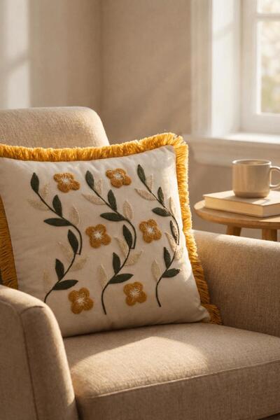 Bella Home Premium Punch Embroidery Cushion Cover 40 cm X 40 cm - 1 Piece