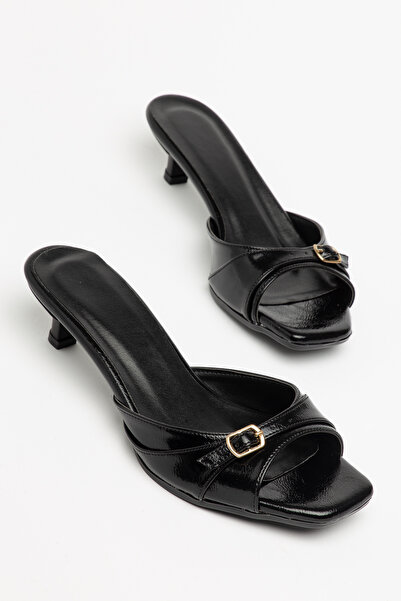 Entella Store Maria Women's Black Heeled Slippers with Buckle Detail