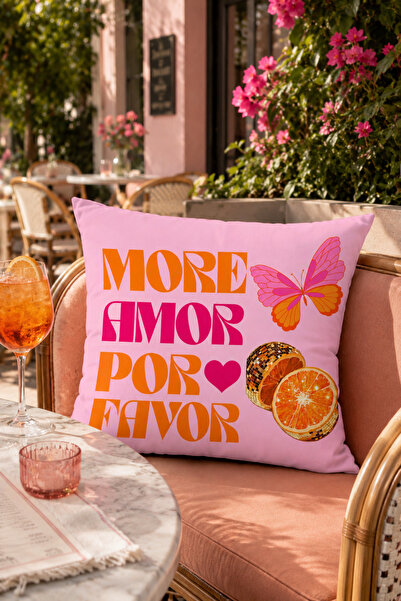 Evmila More Amor Por Favor Pink Butterfly Patterned Decorative Throw Pillow C...