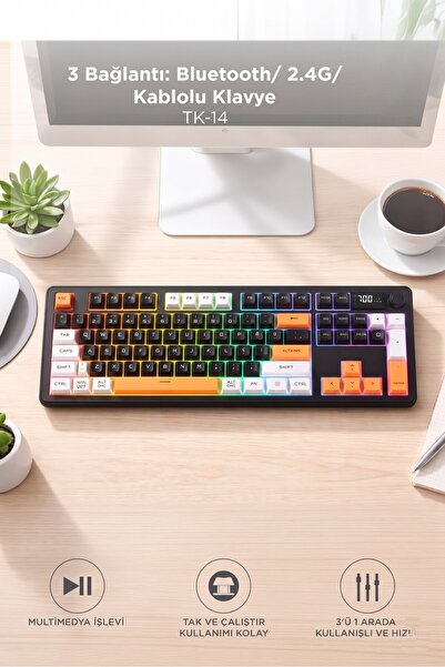 Başkenttekno Oyuncu Klavyesi Rgb Işıklı Dijital Ekranlı 3 Modlu Mekanik Hisli...