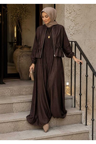 Budan Export Women's Jacketed Double Suit Lined Pocketed Loose Fit Islamic Cl...