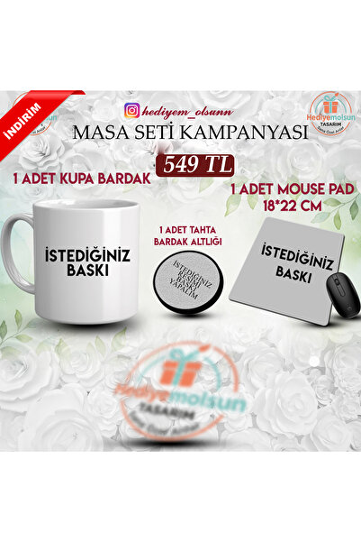 HEDİYEM OLSUN Kişiye Özel Baskılı Masa Seti - Kupa Bardak, Mouse Pad & Tahta ...