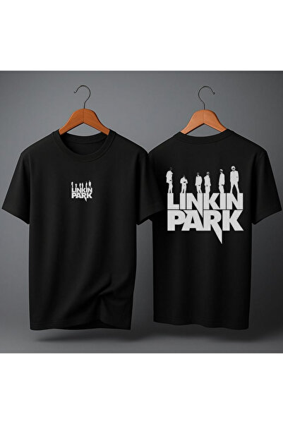 MAGORS تي شيرت LINKIN PARK SIRT BASKED كبير الحجم للجنسين برقبة دائرية من الق...