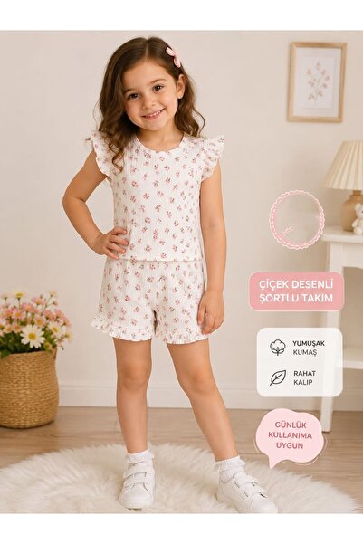 Beni Giy Flowered Girls' Top and Bottom Two-Piece Set