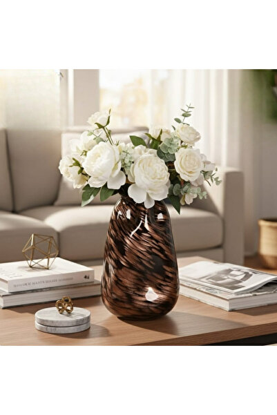 Generica Glass Vase High-Class Decor 32X14Cm Black with Shiny Brown - Modern ...