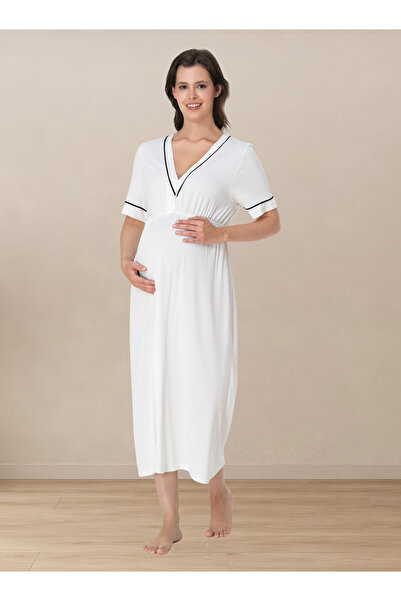 ByLohusa Short Sleeve Cotton Maternity Nightgown with Nursing Features Effort...
