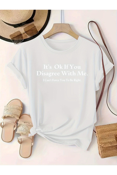 BASEPULSE تي شيرت نسائي بطباعة "It'S Ok If You" وياقة دائرية