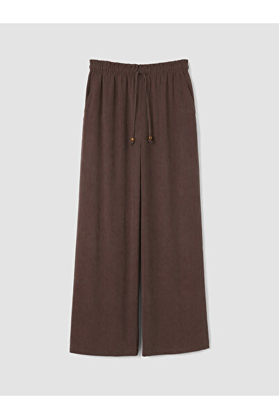 LC Waikiki Lcw Vision Brown Women's Wide Leg Pants with Elastic Waist