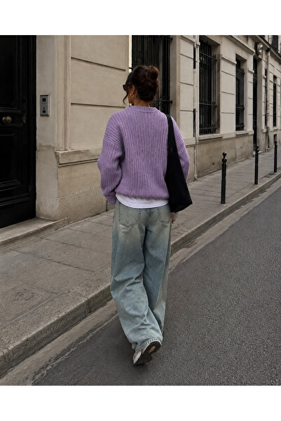 get crazy collection Pulover de damă oversize, cu gât rotund, din tricotaj, de bază