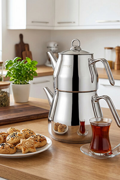Porsima 8010 Pramit Metal Kulp Aile Boy Paslanmaz Çelik Çaydanlık Takımı - An...