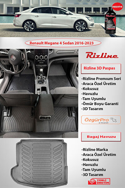 Rizline Premium Renault Megane 4 Sedan 2016-2023 3D Paspas ve Sol Cep Bagaj H...