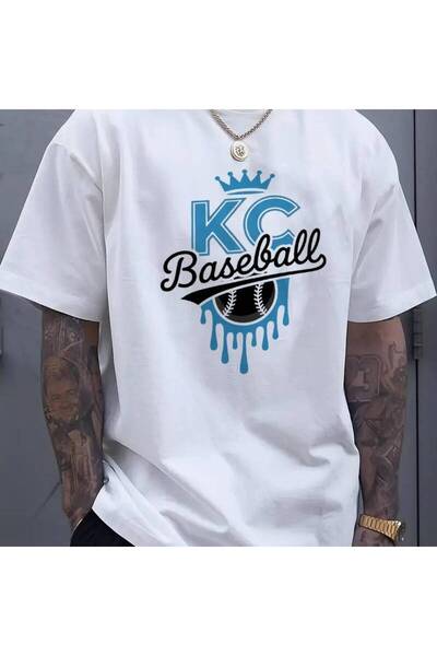 STITCHLY Men's KC Graphic Tee Kansas City Inspired Baseball Shirt with Crown,...