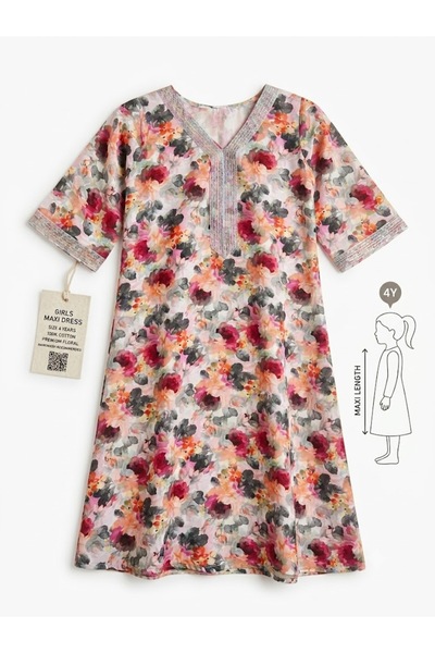 Zinora Girls Floral Jallabiya Mukhawar Kaftan Dress Size 4, Total length 33cm
