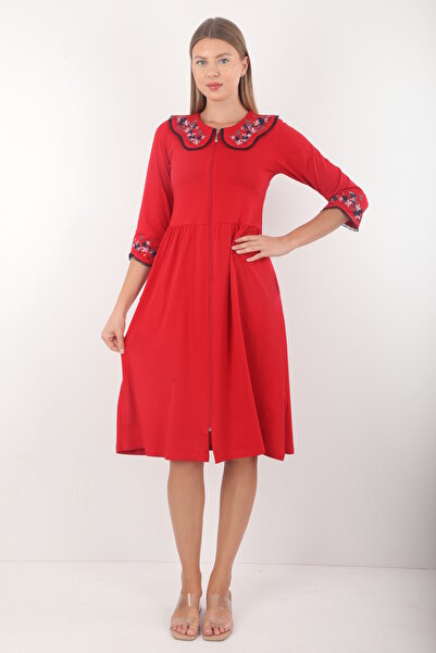 Wild Love Women's 95% Cotton Collar Embroidered Flexible Cut Stylish Dress wi...