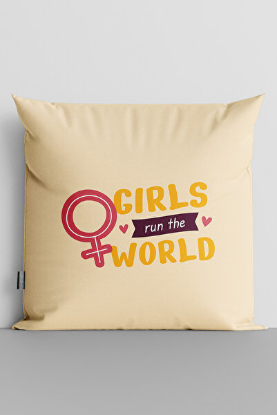 TicaretJet غطاء وسادة مطبوع رقميًا على الوجهين للفتيات Run The World - 3220