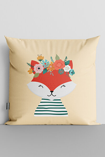 TicaretJet Cute Fox Double Sided Digital Printed Children's Room Throw Pillow...