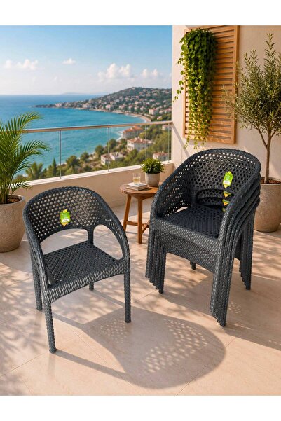 ZİYNET HOME 6 Adet sandalye Bahçe Balkon Sandalyesi 6 Adet Rattan Desenli San...