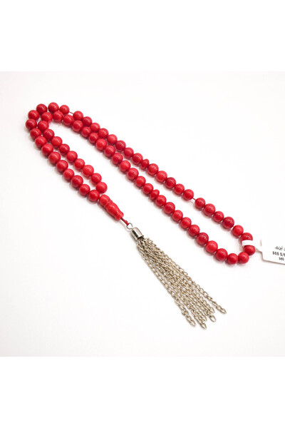 Generic Laser Coral Rosary 66 Beads 6.5mm Red Beads 24g with Silver-Color Ant...