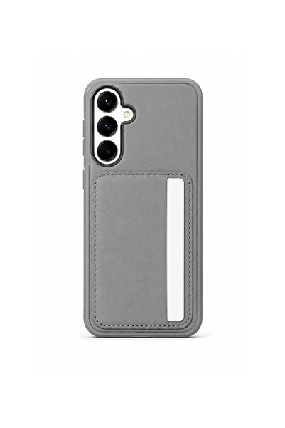 Mopal Cardx Samsung S25 FE Uyumlu Vegan Deri Kartlıklı Kamera Korumalı Kılıf Gri