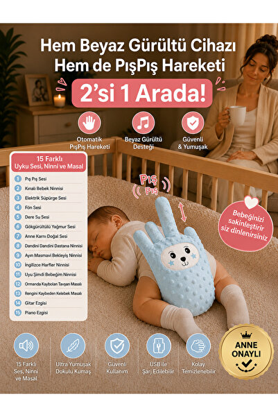 Aksesuar360 BEYAZ GÜRÜLTÜLÜ ANNE ELİ PIŞ PIŞ UYKU ASİSTANI - Geliştirilmiş 2'...