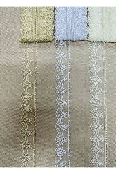Butik 9 Mt Beyaz Nakışlı Çeyizlik SALKIMLI Dantel Kumaş Kenar Süsü