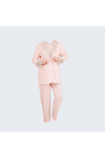 Lady Lingerie Women's Maternity & Nursing 3-Piece Pajama Set with Long Robe -...