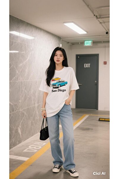 ONLY QUALİTY Women's Unisex Oversize Cat Printed White T-Shirt – Japanese Sty...