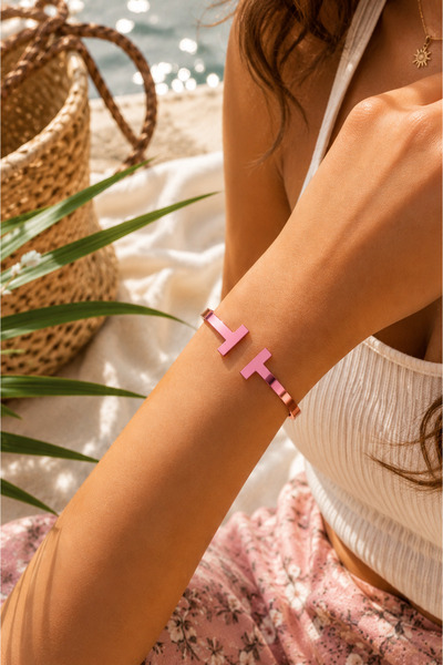 Adata Jewelry T iffany Kadın Çelik Kelepçe Bileklik T Model Rose / Gümüş Renk