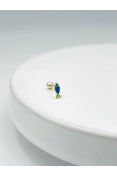 Esvema Silver 925 Ayar Gümüş Mavi Balık Piercing Tragus Helix