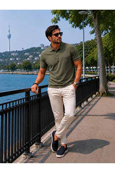 Maccali Ανδρικό μπλουζάκι Comfort Khaki με λαιμόκοψη πόλο και τσέπες