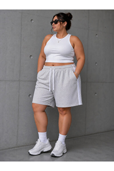 EYAX MODA Women's Comfortable Cut Shorts with Striped Details
