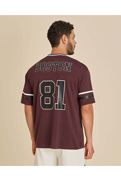 REDTAG Men Burgundy Embellished Sports T Shirt