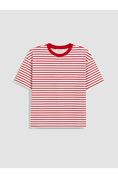 LC Waikiki Peak New Season Striped Oversize 100% Cotton Women's T-Shirt