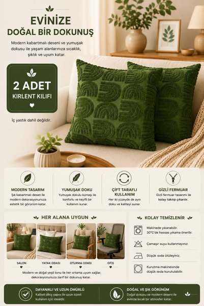 OTEXSA Embossed Textured 2-Piece Throw Pillow Cover Green Decorative Modern Armchair and Sofa Cushion Cover