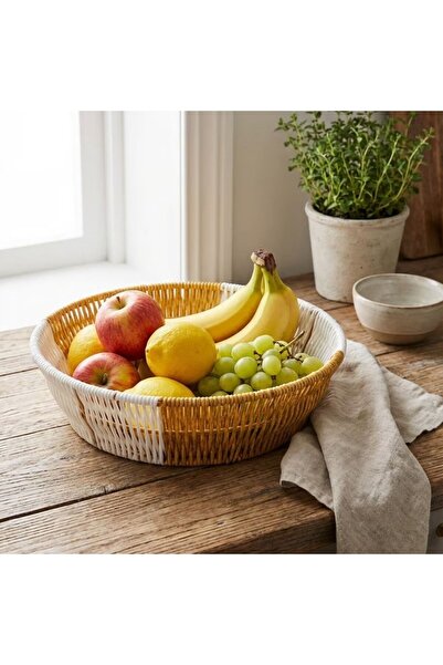 BY NEVSER ®   Round Double Color Plastic Rattan Bread and Fruit Basket - Mult...