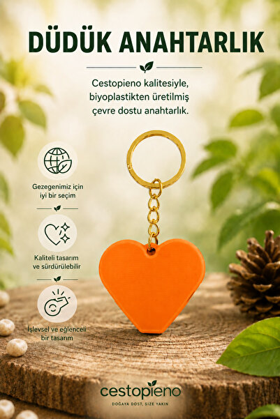 CESTOPİENO Gold Color Chain Heart Whistle Keychain / Bag Ornament