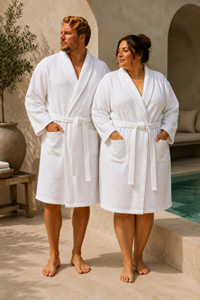 Modamina 100% Cotton Large Size White Pique Bathrobe |   Beach, Pool, Sea, Sp...
