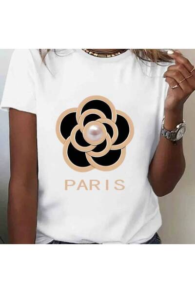 212Wear 1pc Women's Pure Camellia Flower T-Shirt - Short Sleeve Round Neck Ca...